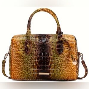 Crocodile Pattern Satchel - Brown and Yellow NWT